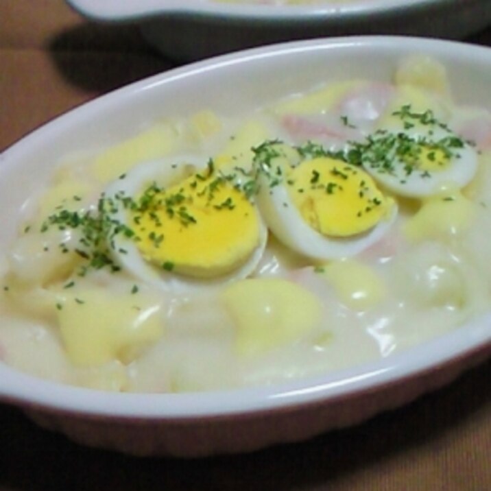 焼かない☆ゆで卵のっけハムグラタン